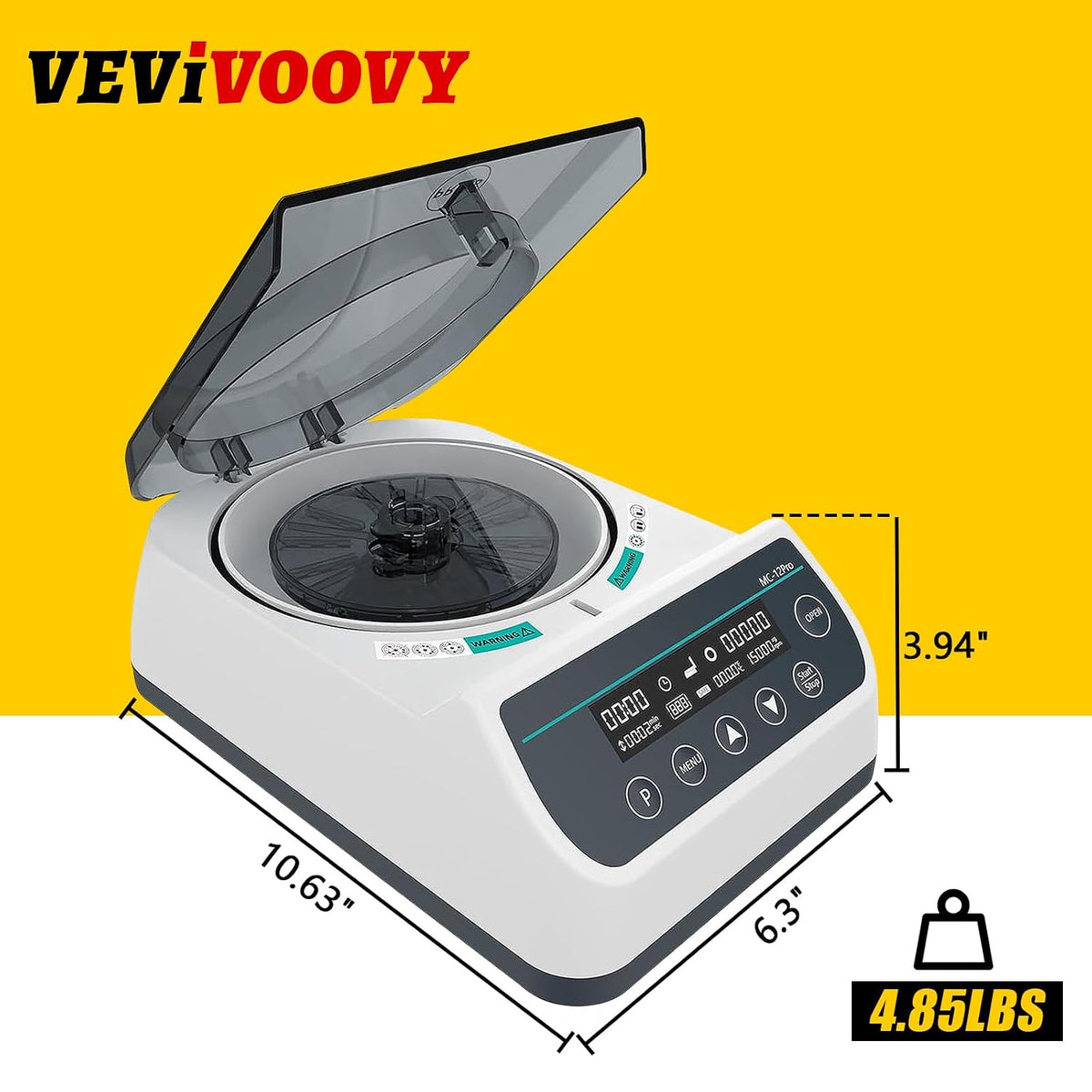Digital Centrifuge Machine, 12000rpm High Speed Glass Tube (12x40mm) Lab Benchtop Centrifuges w/Over Temperature Protection for 0.2/0.5/1.5/2ml with Tubes(Max. 9660xg)