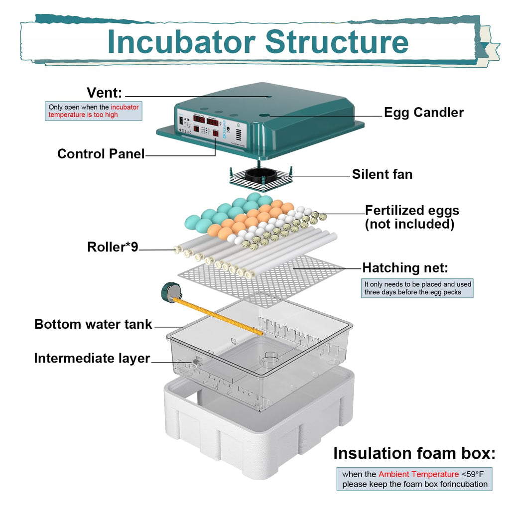 64 Egg Incubators for Hatching Eggs,Incubator with Automatic Egg Turning and Humidity,Chicken Incubator with 5 Automatic Incubate Mode,Poultry Egg Incubator with Incubate Day Counter and Egg Candler