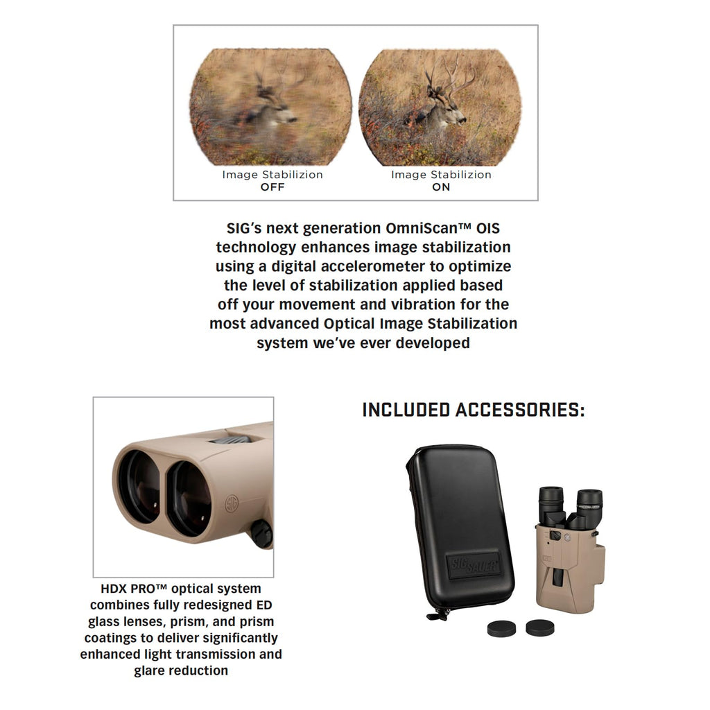 SIG SAUER ZULU6 HDX PRO 16x50mm FDE Image Stabilized Binoculars