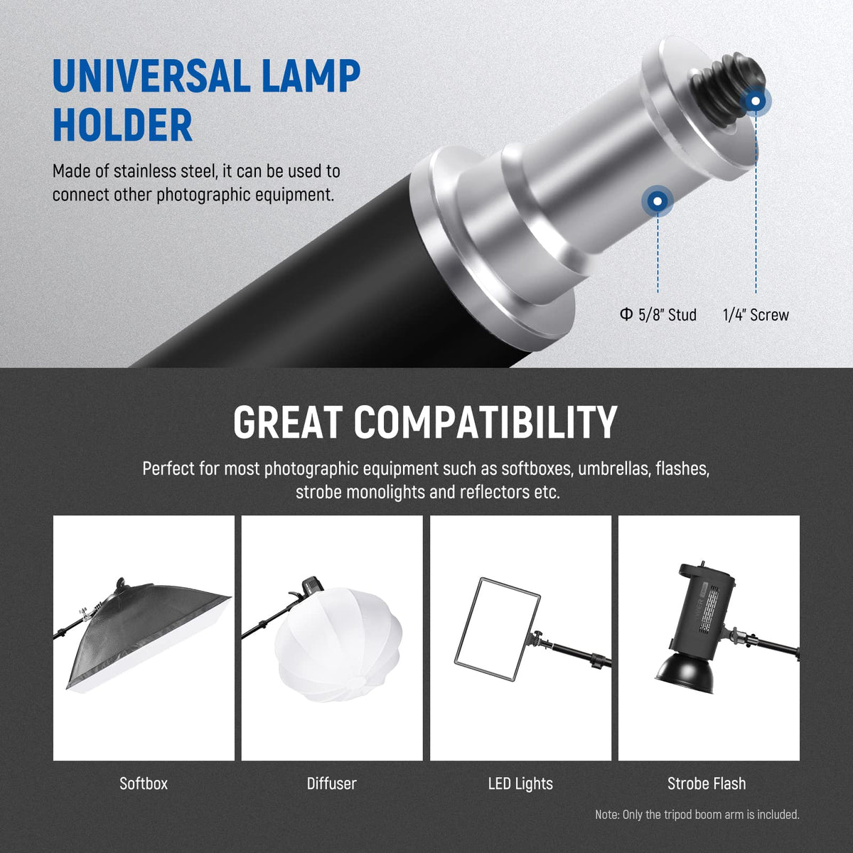 Neewer 2-in-1 Photography Light Stand, Aluminum Alloy 9.7ft Heavy Duty Tripod Stand with 3.8ft Boom Arm and Empty Sandbag for Video Light, Strobe, Reflector, Softbox for Studio Photo Video Shooting
