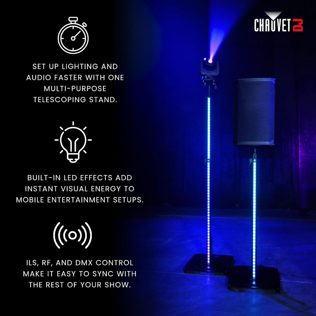 CHAUVET DJ FLEXstand FX ILS DJ Lighting & Speaker Stand with Built-in RGB+WW LED Light Strip, Adjustable Telescoping Tripod Stand, 132 lb Load Capacity, DMX, RF & ILS Control for Events & Mobile DJs