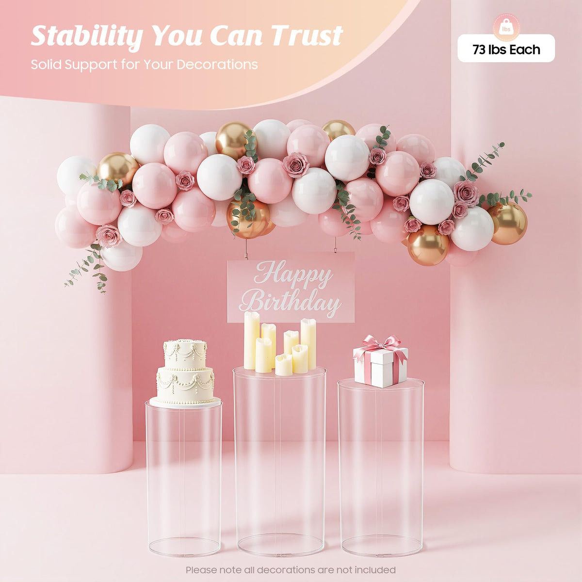 3Pcs Cylinder Pedestal Stand, PVC Acrylic Round Cylinder Stands for Party Decor 23.6 + 29.5 + 35.4 Inch Tall Cylinder Stand Pedestal Display for Birthday Wedding Party, White