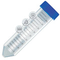 Globe Scientific 6288 Polypropylene Centrifuge Tube with Attached Blue Flat Top Screw Cap, Sterile, Printed Graduation, Bag Pack, 50mL Capacity (Case of 500)