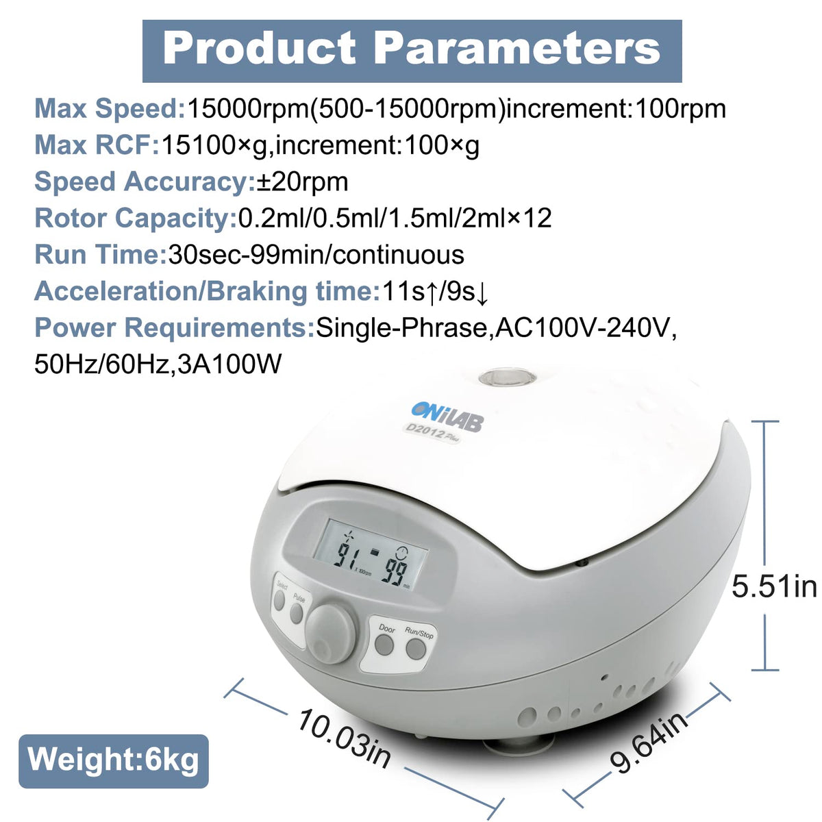 ONiLAB LCD Digital High Speed Mini Centrifuge15000rpm, Capacity 0.2/0.5/1.5/2ml x 12 Place,Max RCF 15100xg,Low Noiseâ¤54dB, 100-240V