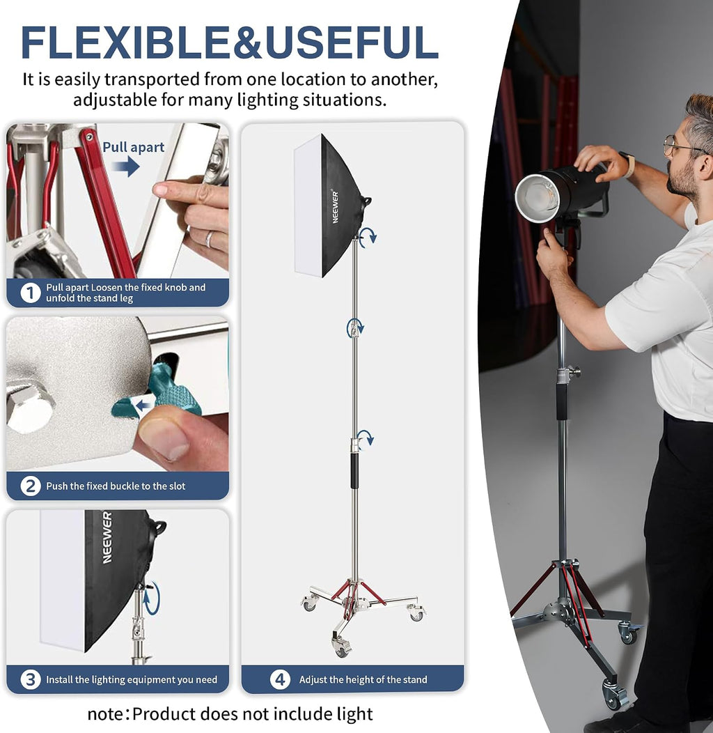 Kate 2Pcs Heavy Duty 10.8ft Light Stand with Casters for Softbox, Monolight