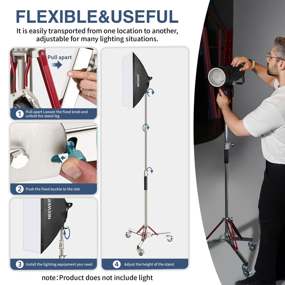 Kate 2Pcs Heavy Duty 10.8ft Light Stand with Casters for Softbox, Monolight