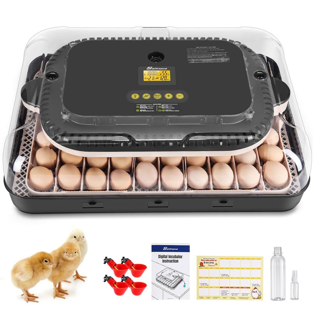 Sailnovo Incubators for Hatching Eggs 70 Egg Incubator with Auto Egg Turning and Auto Humidification, Temperature Control, Incubator for Chicken Duck Quail Eggs, Perfect for Lab School Farm, Grey