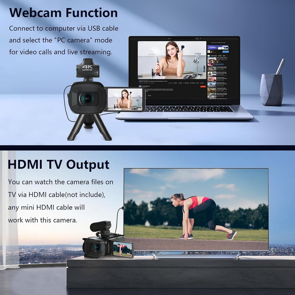 4K Camcorders Video Camera, 64MP Vlogging Camera for YouTube with WiFi