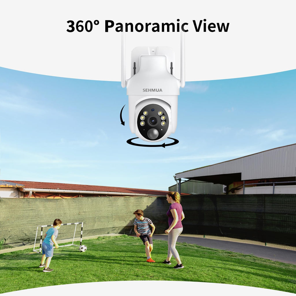 SEHMUA 2K Solar Security Cameras Wireless Outdoor, 2 Pack 360Â° View Pan/Tilt WiFi Security Camera Outside with Color Night Vision,Easy to Install, PIR Alarm, 2-Way Audio