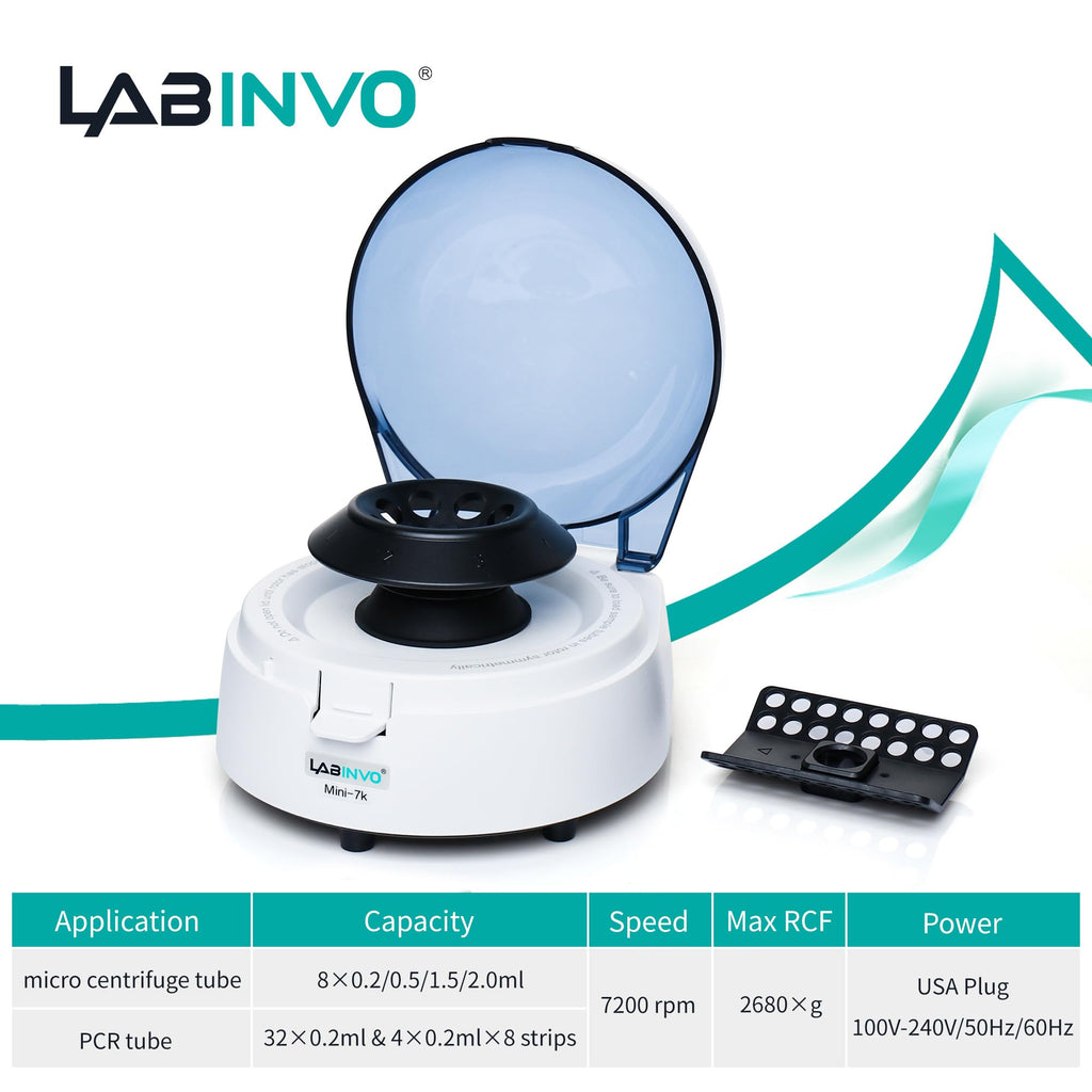 Mini Centrifuge Machine, 10000RPM, OLED Display High Speed Lab Benchtop Centrifuges, 3-in1 Rotor for 0.5/1.5/2mL Tubes, and 4ÃPCR8 Strips, 0.2mLÃ44 PCR Tubes, IN-CEN001