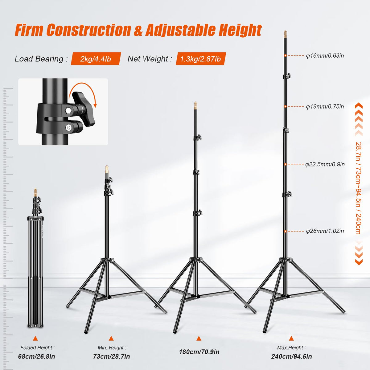 GODOX 380F Heavy Duty Light Stand 150in/12.6' Light Stand Spring Cushioned