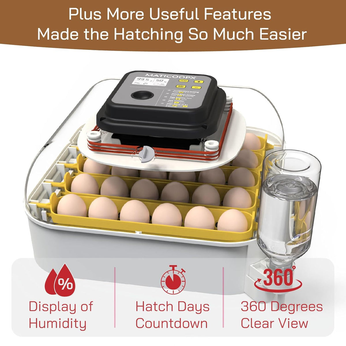 MATICOOPX 30 Egg Incubator with Humidity Display, Egg Candler, Automatic Egg Turner, for Hatching Chickens