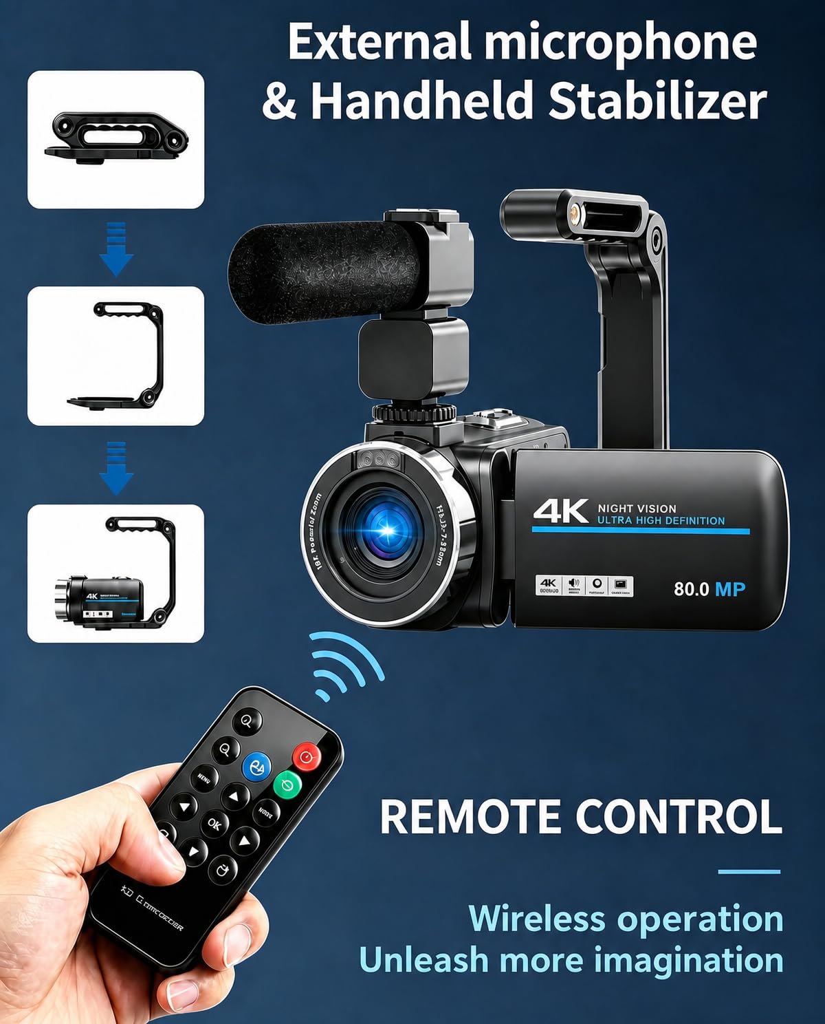 4K 80MP Camcorder Video Camera 18X Zoom Vlogging Camera for YouTube Webcam