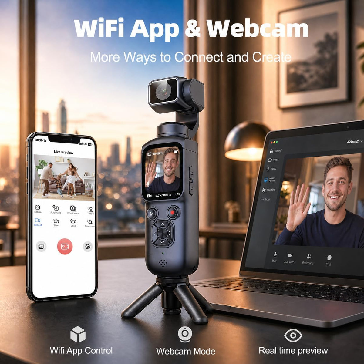 4K Vlogging Camera with AI Face Tracking, 330Â° Rotating Lens & WiFi