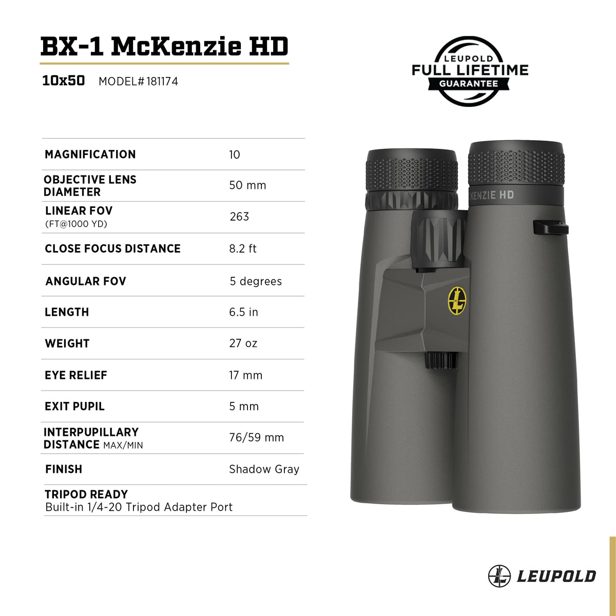 Leupold BX-1 McKenzie HD Binoculars, 10x42mm (181173)