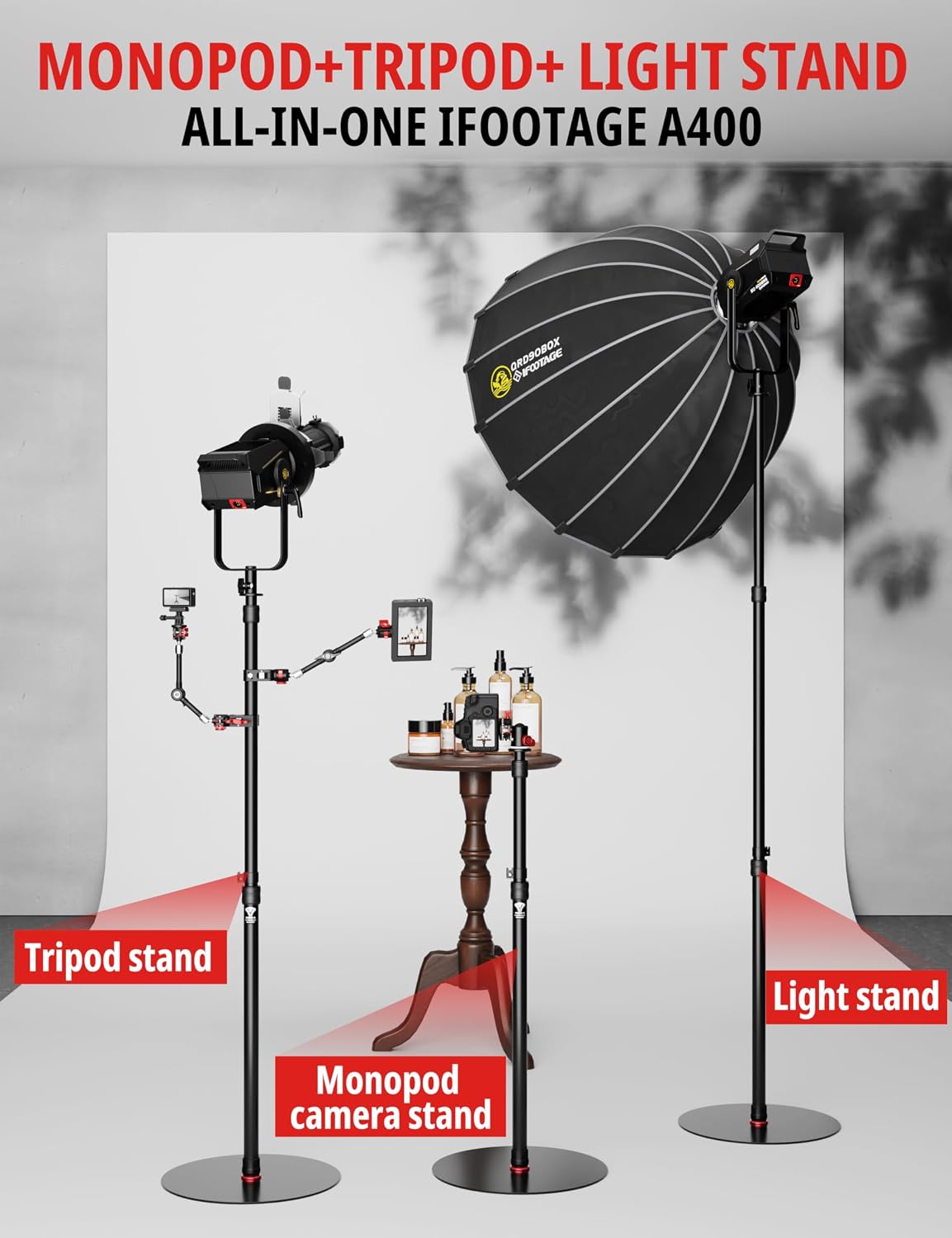 IFOOTAGE RB-A400 Round Base Light Stand Monopod 79" 2 Pack