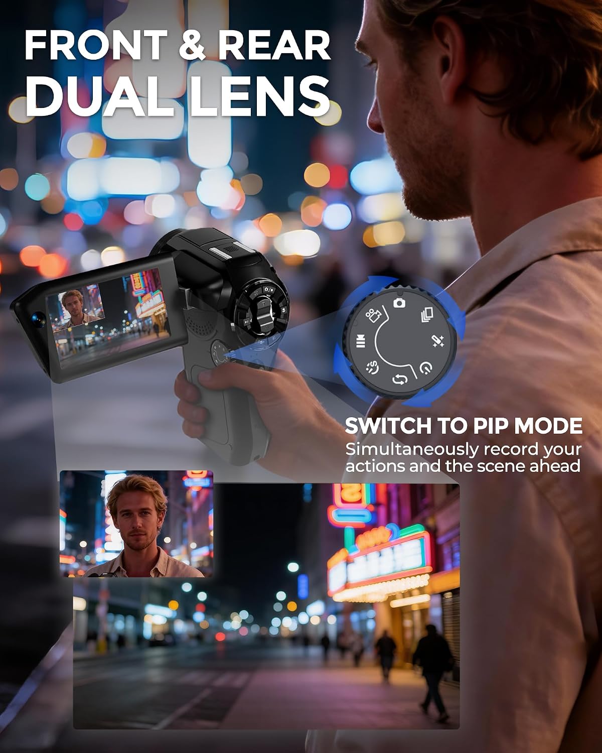 8K Video Camera, Dual Lens Camcorder with WiFi Vlogging Camera for Youtube