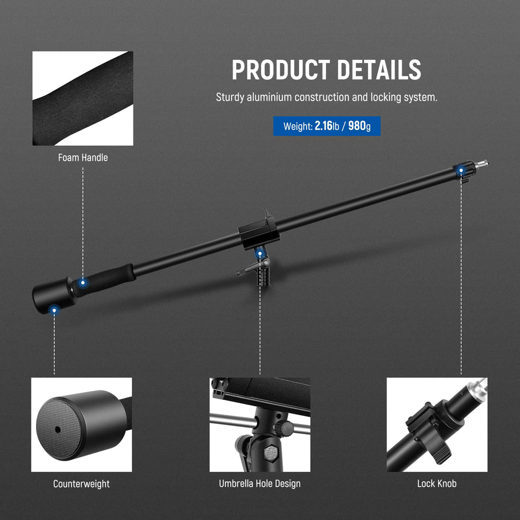 Neewer 2-in-1 Photography Light Stand, Aluminum Alloy 9.7ft Heavy Duty Tripod Stand with 3.8ft Boom Arm and Empty Sandbag for Video Light, Strobe, Reflector, Softbox for Studio Photo Video Shooting