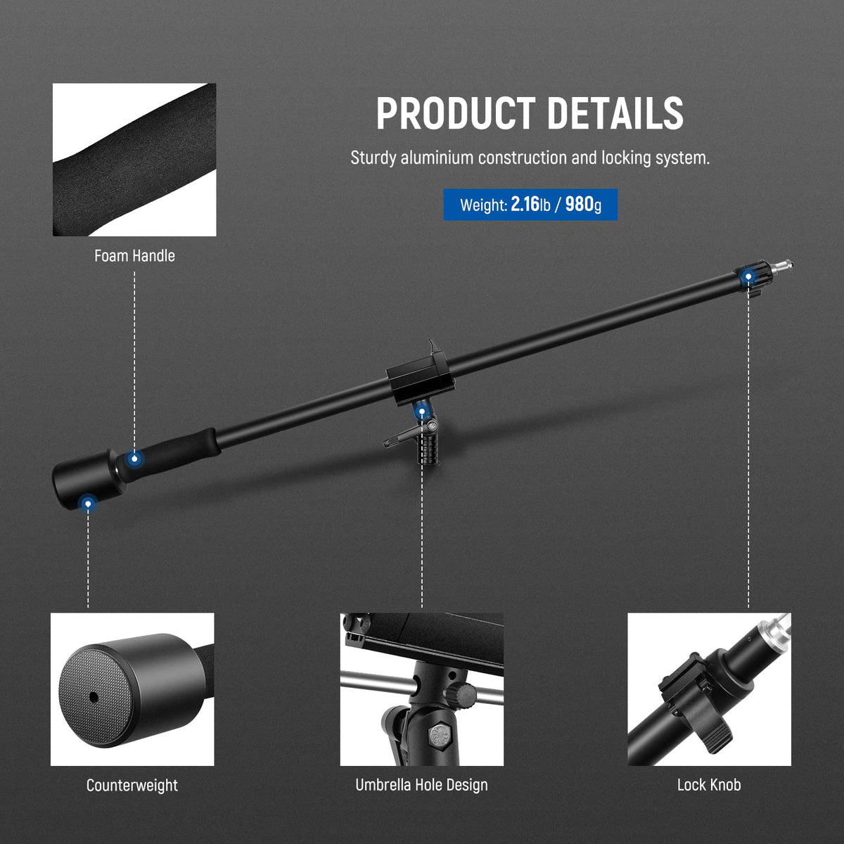 Neewer 2-in-1 Photography Light Stand, Aluminum Alloy 9.7ft Heavy Duty Tripod Stand with 3.8ft Boom Arm and Empty Sandbag for Video Light, Strobe, Reflector, Softbox for Studio Photo Video Shooting