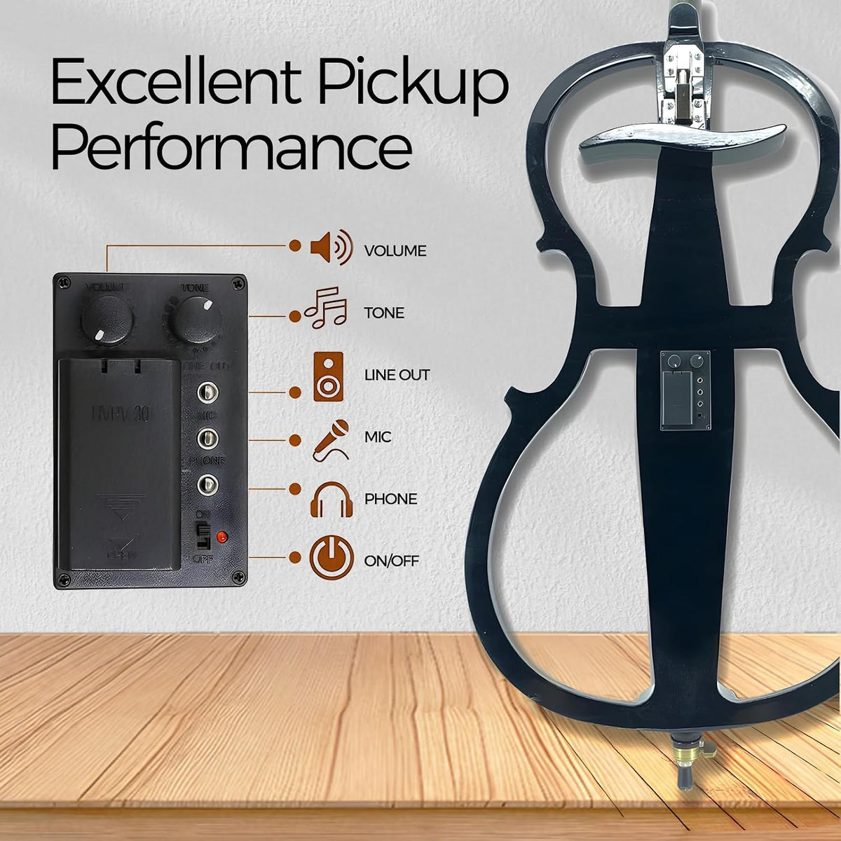 Electric Cello 4/4 Full Size Ebony Fittings with Lightweight Cello Bag, Headphones, Bow, Bridge, Rosin, Cello for Beginners Adults(Metallic Black)