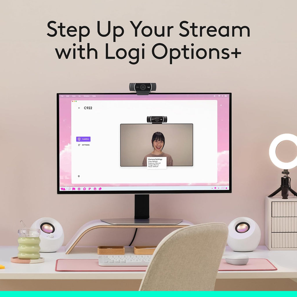 Logitech C922x HD Pro PC Webcam, Full HD 1080p/30fps or 720p/60fps Video, HD Light Correction, Works with Microsoft Teams, Google Meet, Zoom, Nintendo Switch 2âs new GameChat mode, Mac/Tablet- Black