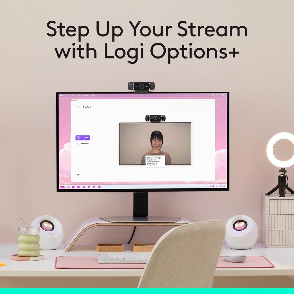 Logitech C922x HD Pro PC Webcam, Full HD 1080p/30fps or 720p/60fps Video, HD Light Correction, Works with Microsoft Teams, Google Meet, Zoom, Nintendo Switch 2âs new GameChat mode, Mac/Tablet- Black
