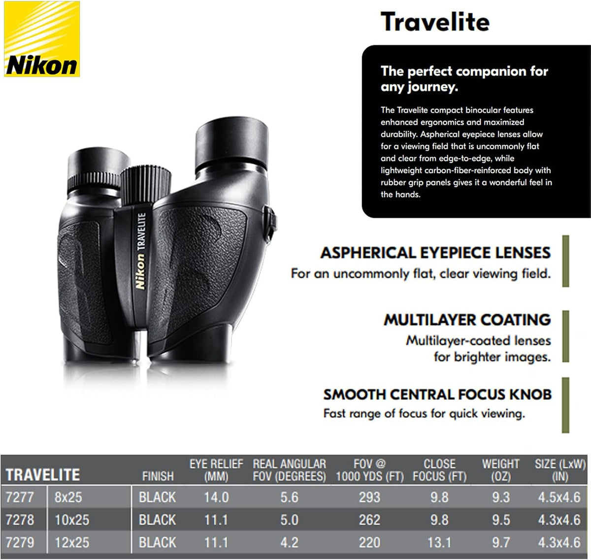 NIKON TRAVELITE Binoculars - Compact Waterproof Fogproof Optics