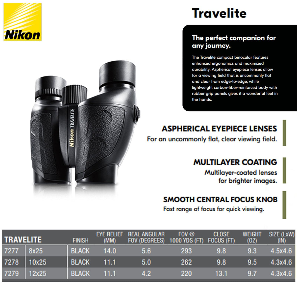 NIKON TRAVELITE Binoculars - Compact Waterproof Fogproof Optics