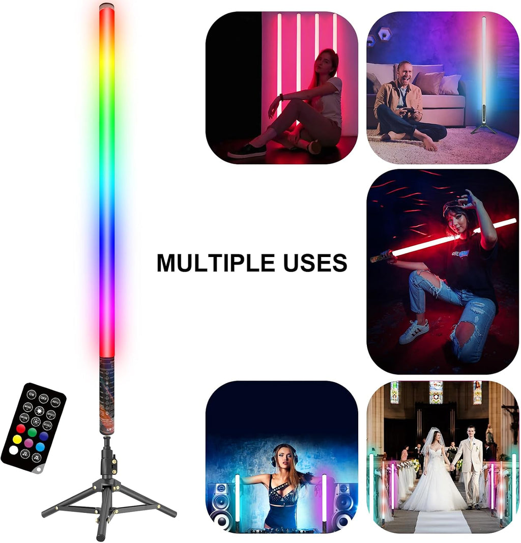 LUXCEO 4Pack RGB Tube Light Bar with Light Stand, Battery Powered LED Video Light Wand Stick with Remote Control for DJ Lighting, Dance Club and Photography Lighting (3Ft)