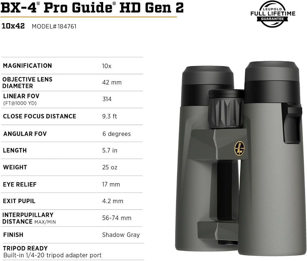 Leupold BX-4 Pro Guide HD Binoculars, 10x42mm Gen 2 (184761)