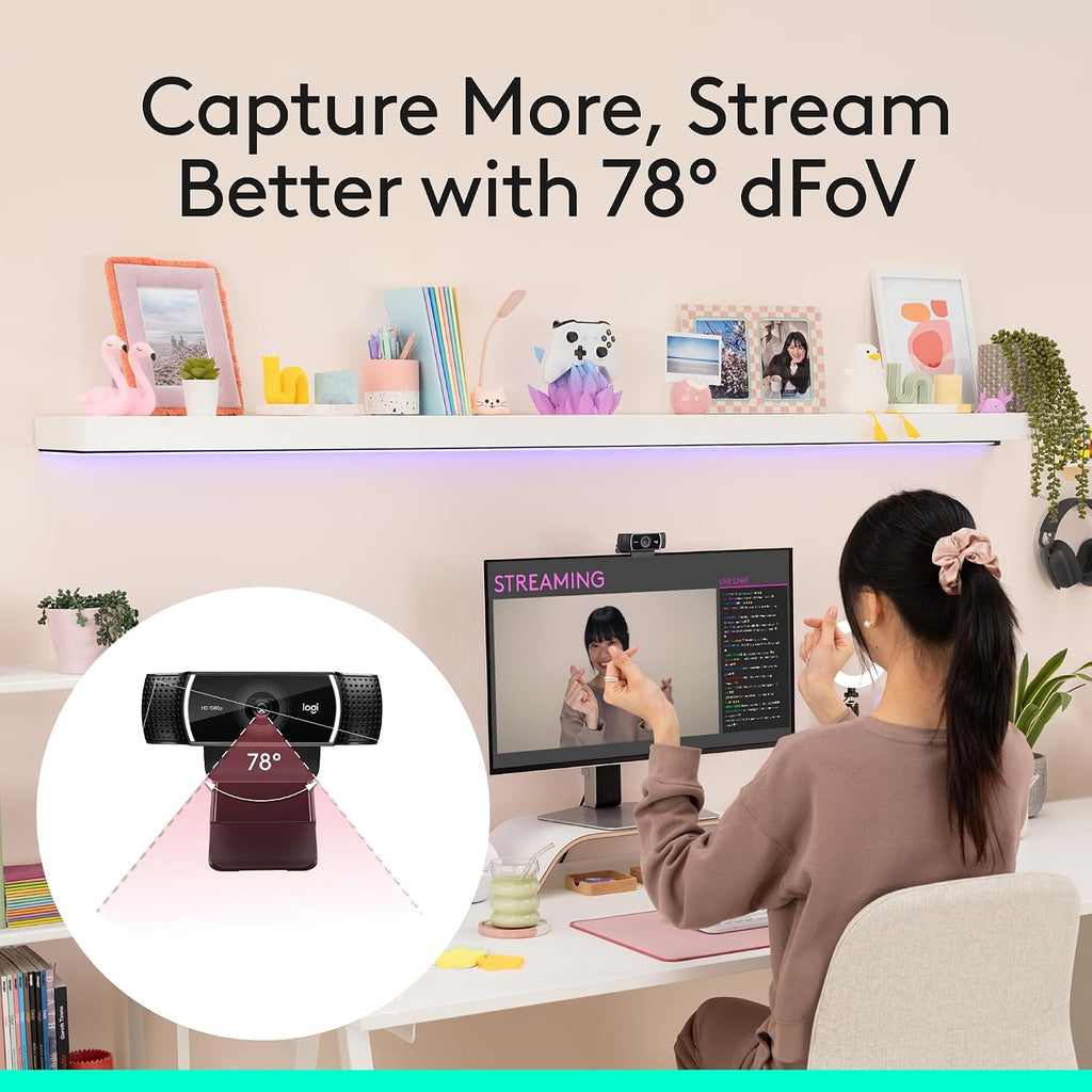 Logitech C922x HD Pro PC Webcam, Full HD 1080p/30fps or 720p/60fps Video, HD Light Correction, Works with Microsoft Teams, Google Meet, Zoom, Nintendo Switch 2âs new GameChat mode, Mac/Tablet- Black
