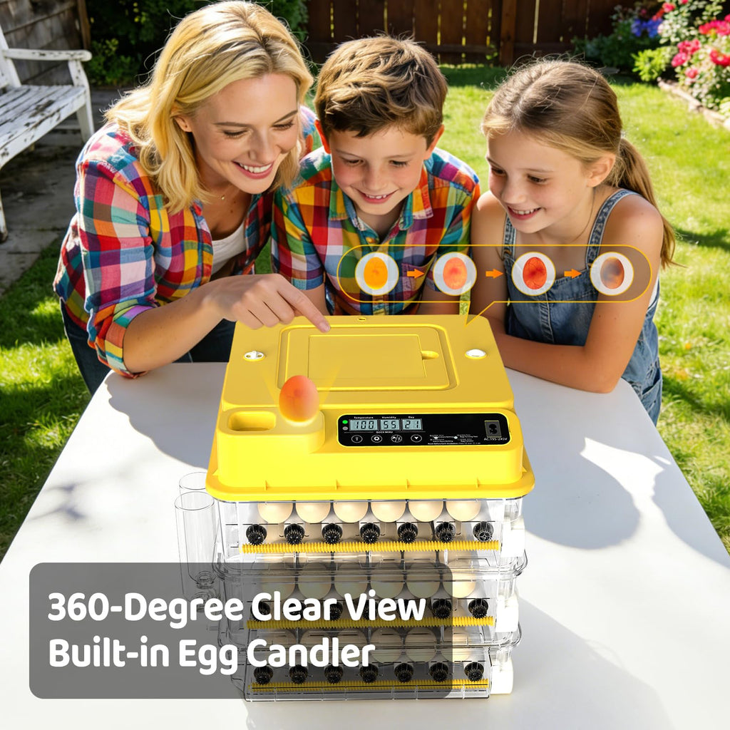 108 Egg Incubator for Hatching Eggs, Fully Automatic Egg Incubator with Auto Temp/Water/Turning, for Chicken Duck Goose Quail Pigeon Turtle Eggs, Humidity Control by Bottles, 361Â° View Clear Window