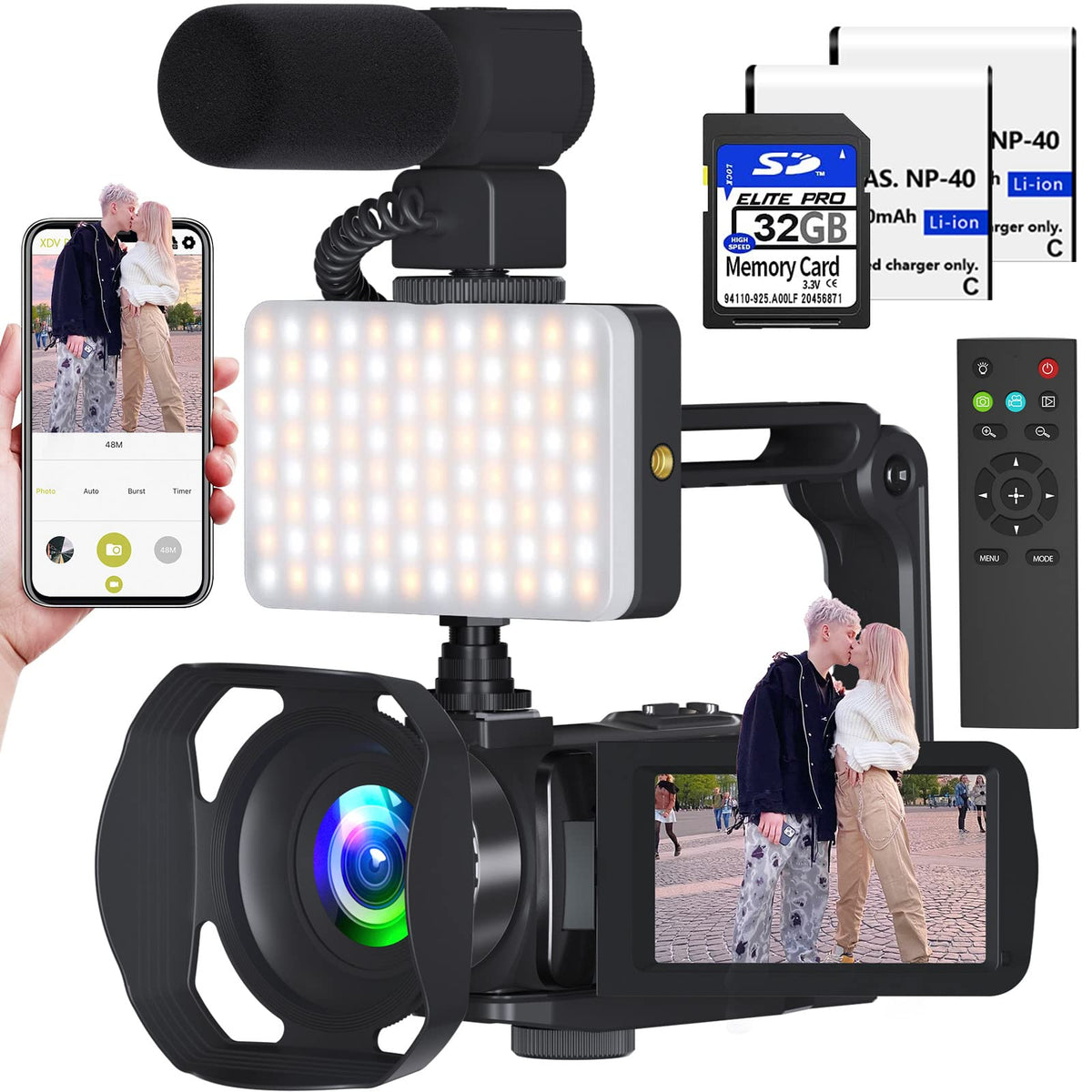 VETEK Video Camera, 1080P 30MP Camcorder IR Night Vision Vlogging Camera