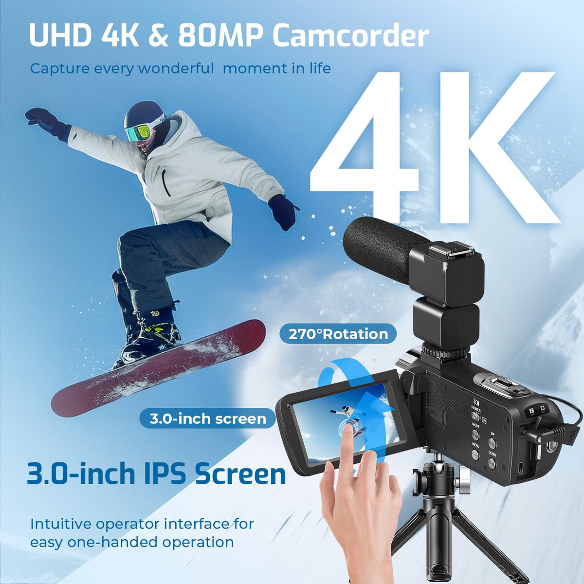 4K 80MP Camcorder Video Camera 18X Zoom Vlogging Camera for YouTube Webcam