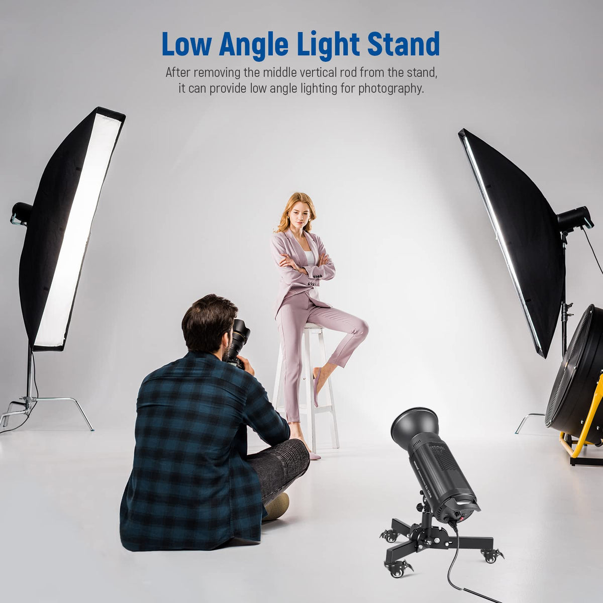 NEEWER Pack of 2 Heavy Duty Light Stands with Wheels, 2.4 Feet Max. Height, Foldable Tripod for Low Angle Shooting, Lighting Stand for Softbox, Monolight and Other Photography Equipment, ST72