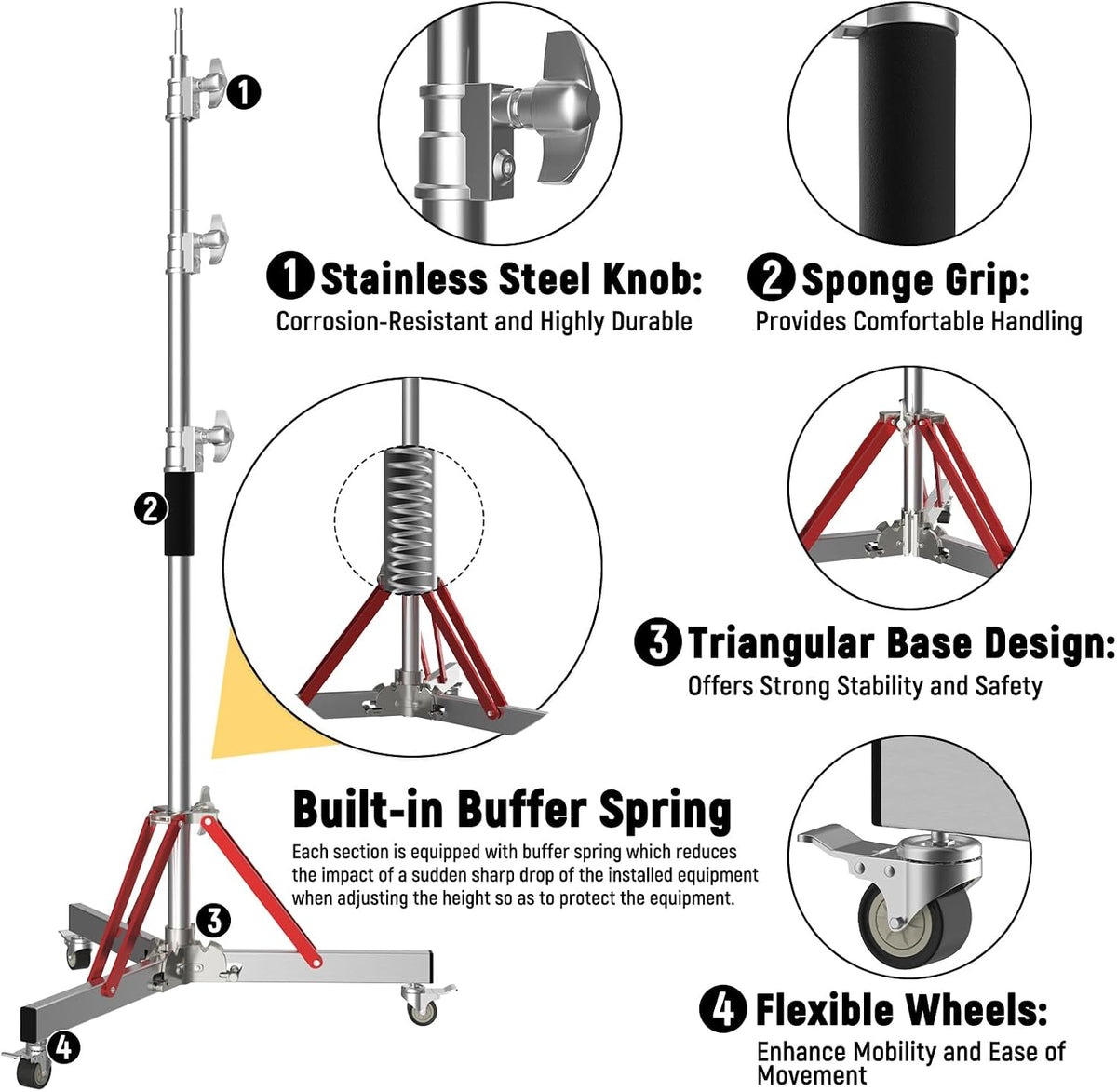 C Stand with Boom Arm, 10ft/300cm Heavy Duty Photography Light Stand
