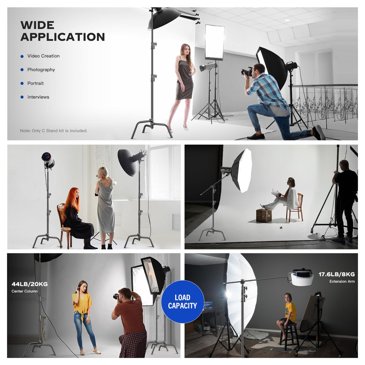 2 Pack Stainless Steel Photography Light Stand 6.9ft/210cm with Holding Arm Sandbag Grip Head Heavy Duty C Stand Sturdy for Photography Studio Video Monolight Softbox Shooting?Black?