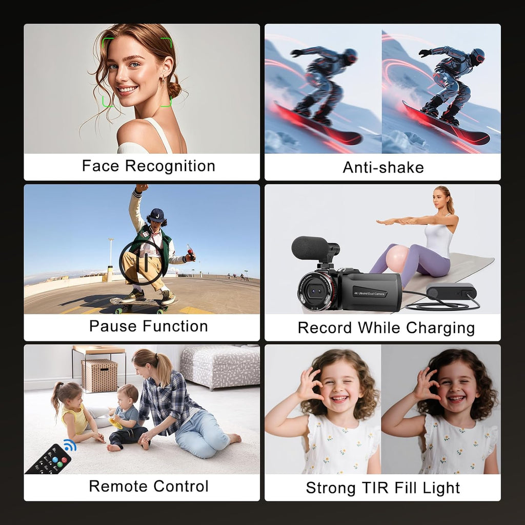 4K Wedding Camcorder, 64MP UHD Vlogging Camera with Wireless Lavalier Microphone, 120Â° Wide Angle 18X Digital Zoom, Remote, 64GB Card & 2 Batteries, for Family Wedding Memories