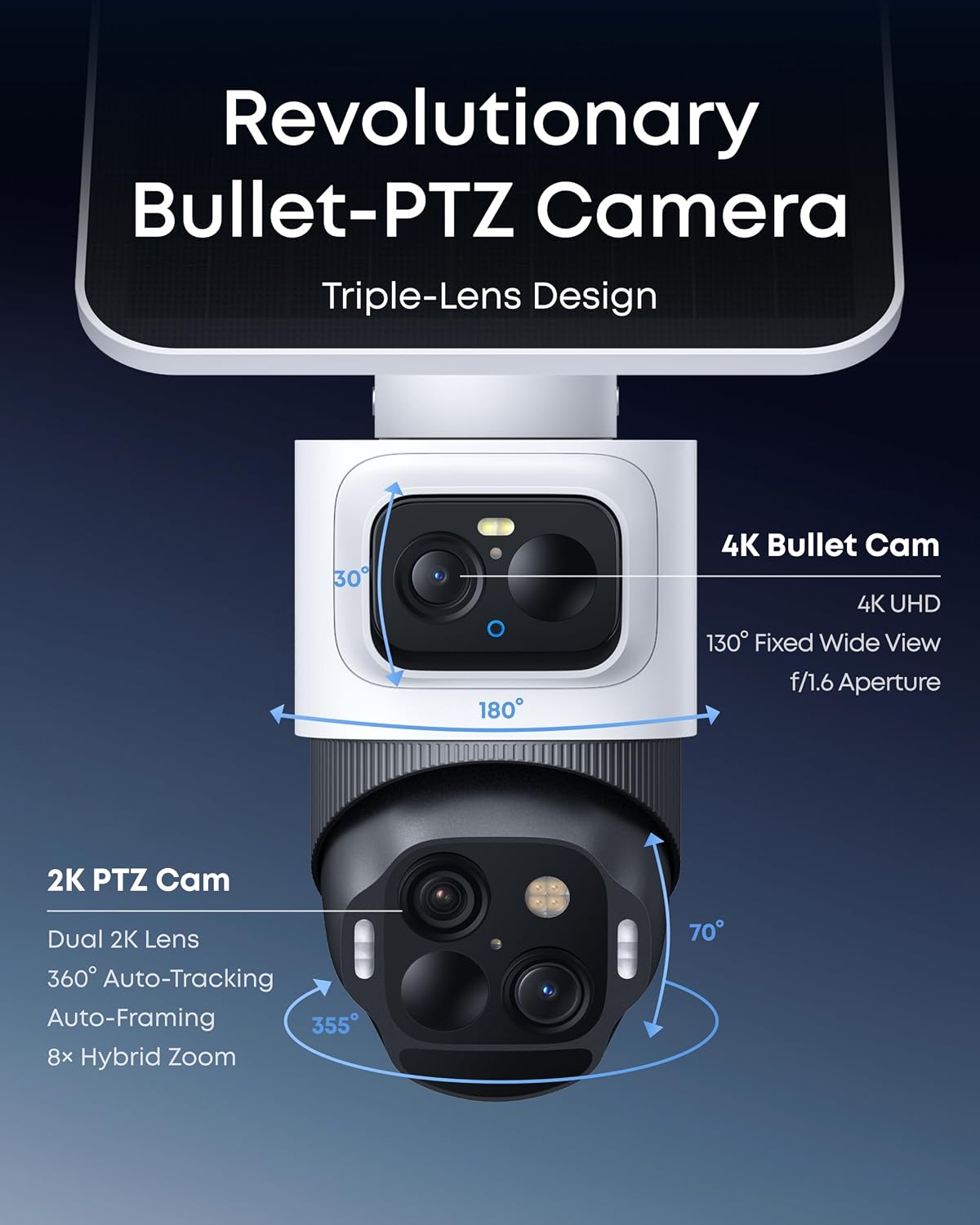eufy Security eufyCam S4, 4K Solar Camera, 3-Lens PTZ, 360Â° Coverage