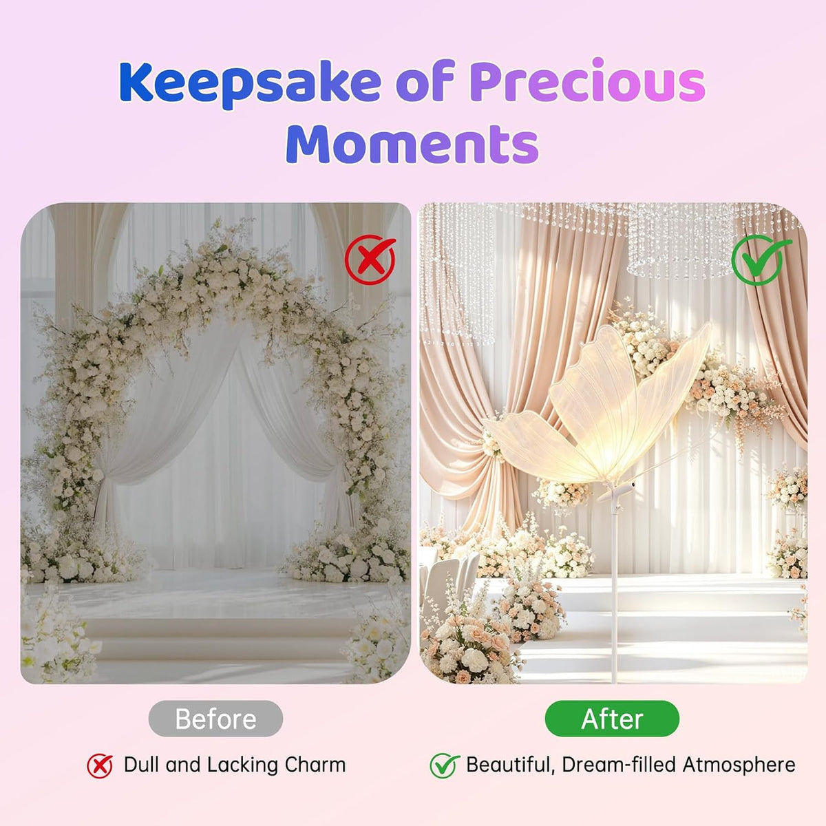 2Pcs Wedding Butterfly Led Floor Lamp 30-35W Adjustable Height 57.5-70.1In