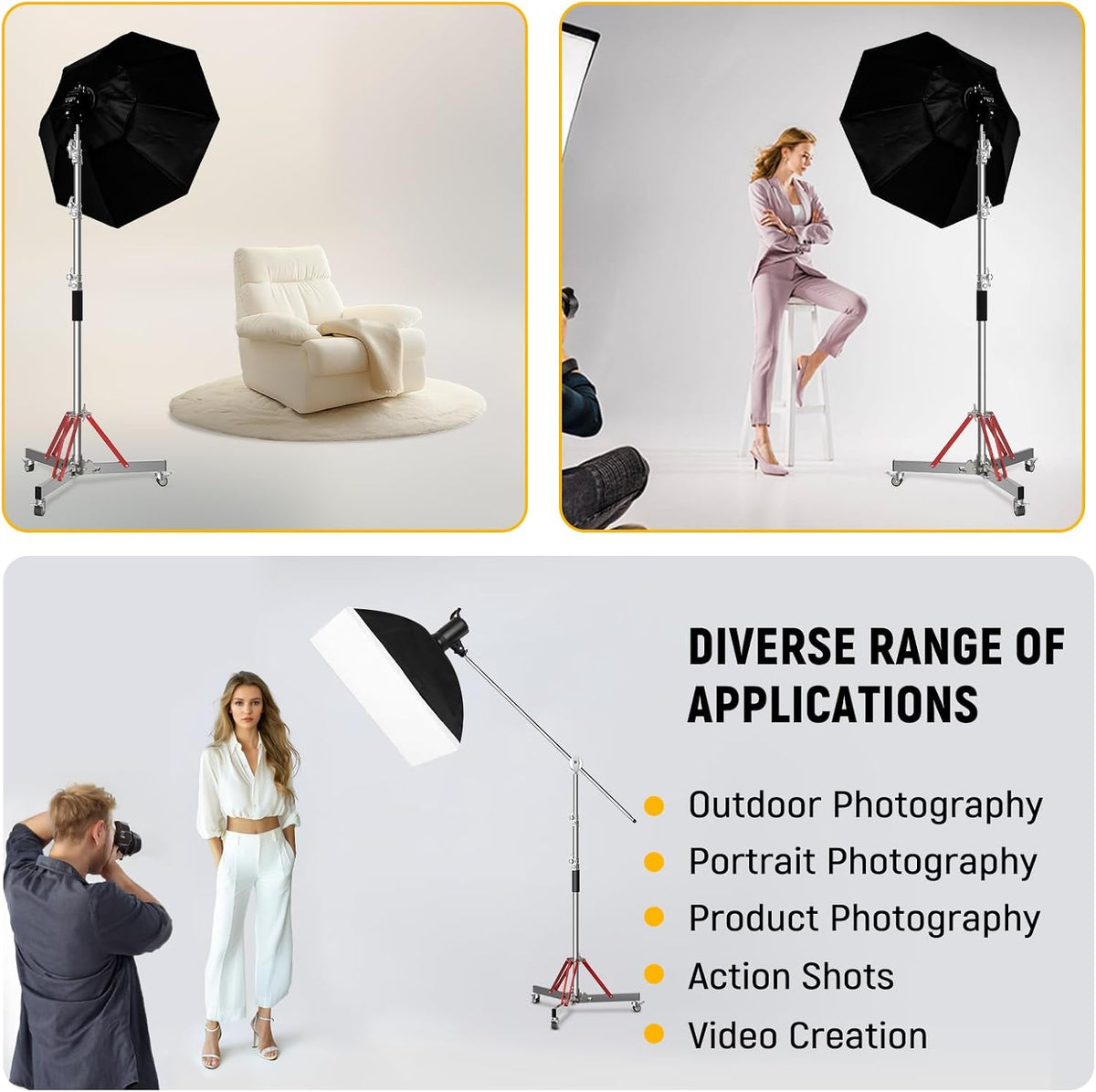 C Stand with Boom Arm, 10ft/300cm Heavy Duty Photography Light Stand