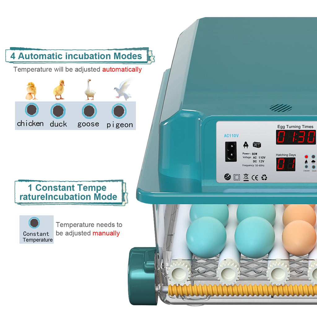 64 Egg Incubators for Hatching Eggs,Incubator with Automatic Egg Turning and Humidity,Chicken Incubator with 5 Automatic Incubate Mode,Poultry Egg Incubator with Incubate Day Counter and Egg Candler