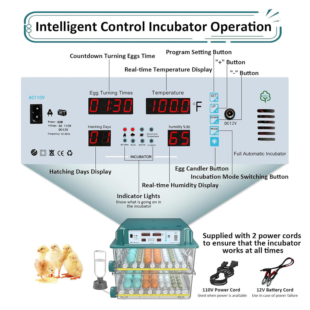 Egg Incubator for Hatching 120 Eggs with 5 Auto Incubation Models