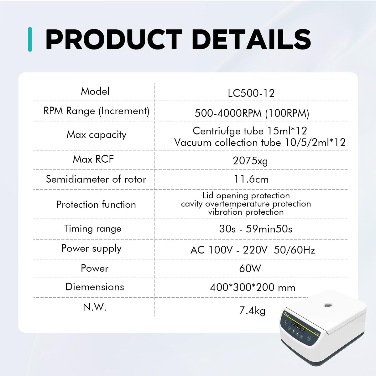 LAB FISH LC500-6 Lab Centrifuge, 500-4000RPM, 2146xg
