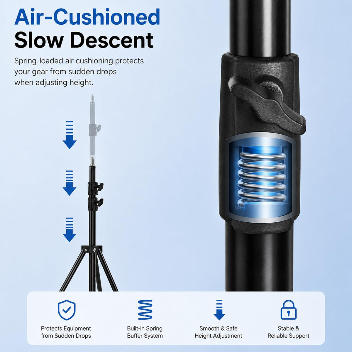 Aluminum Alloy Light Stand 9.5 Feet/2.8m Adjustable Spring Cushioned Photography Tripod for Photo Studio Speedlight Flashes, Ring Light, Photographic Equipments Thickening Flash Stand, 2 Pack