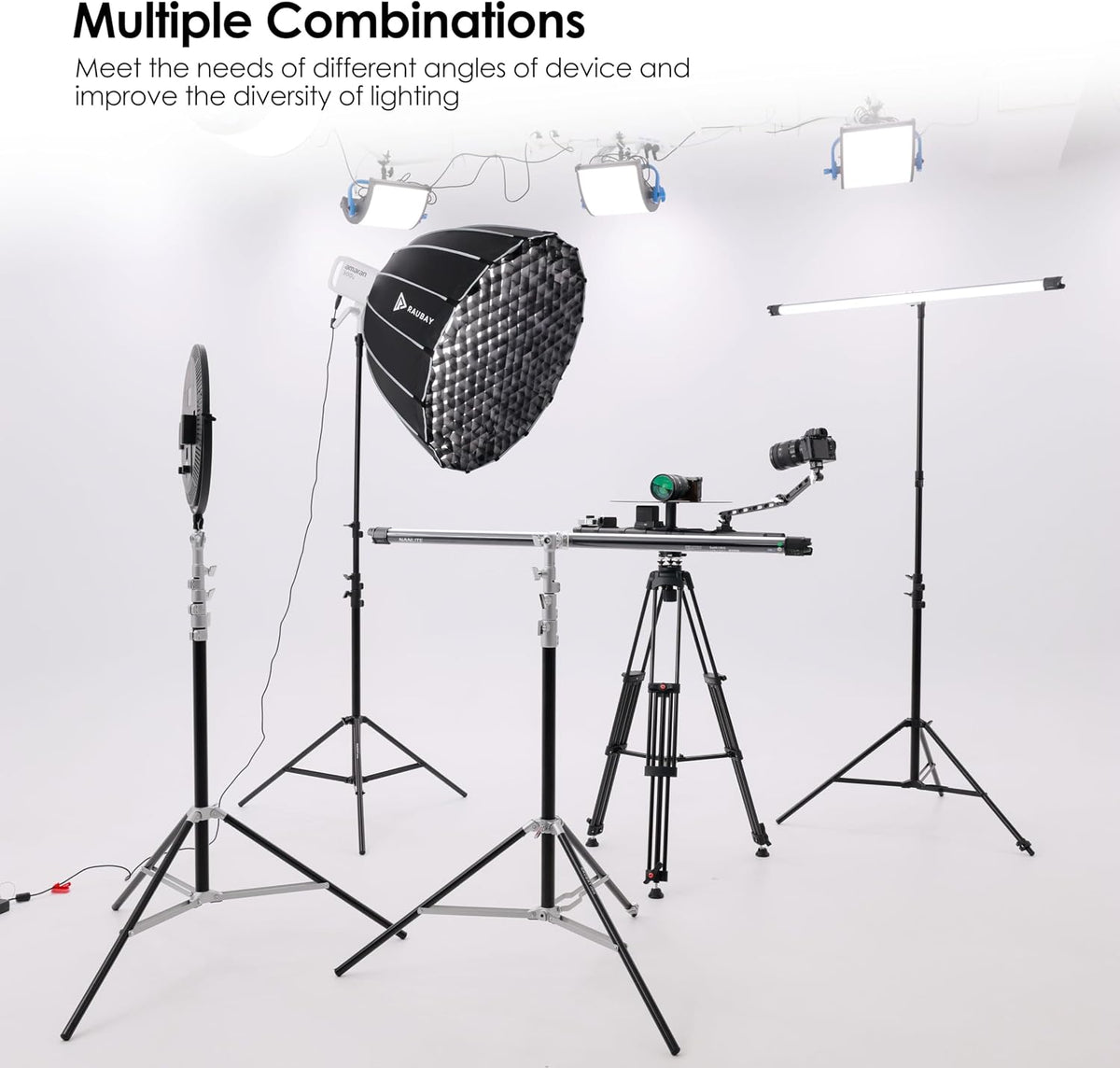 RAUBAY 10ft Corner Light Stand, Air Cushion, Silver, LT30-CS
