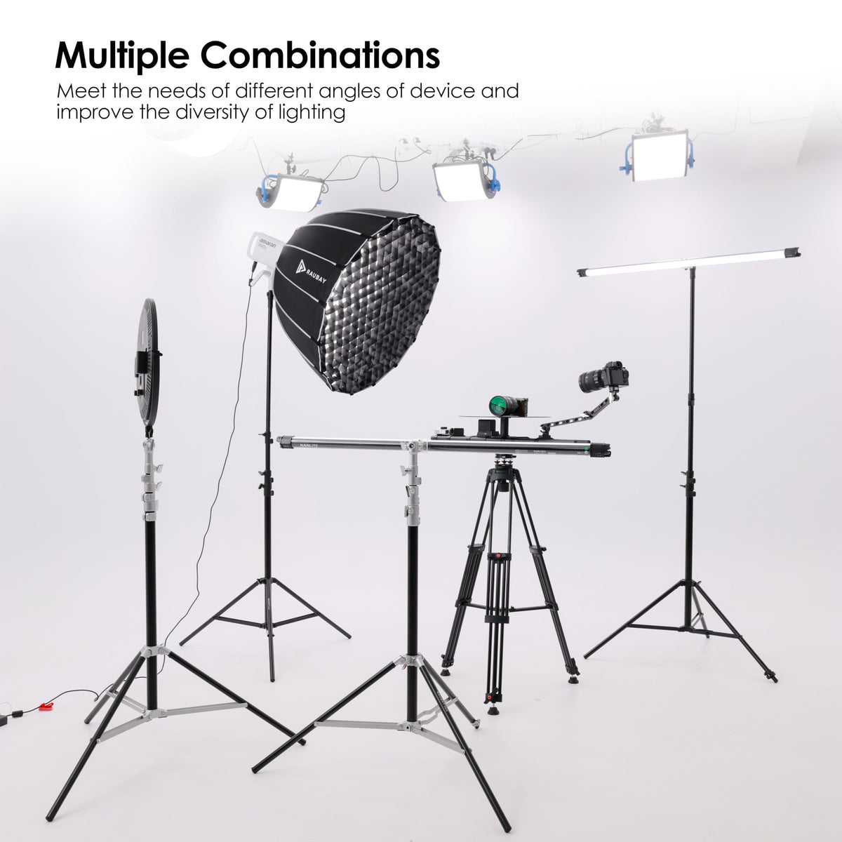 RAUBAY 10ft Corner Light Stand, Air Cushion, Silver, LT30-CS