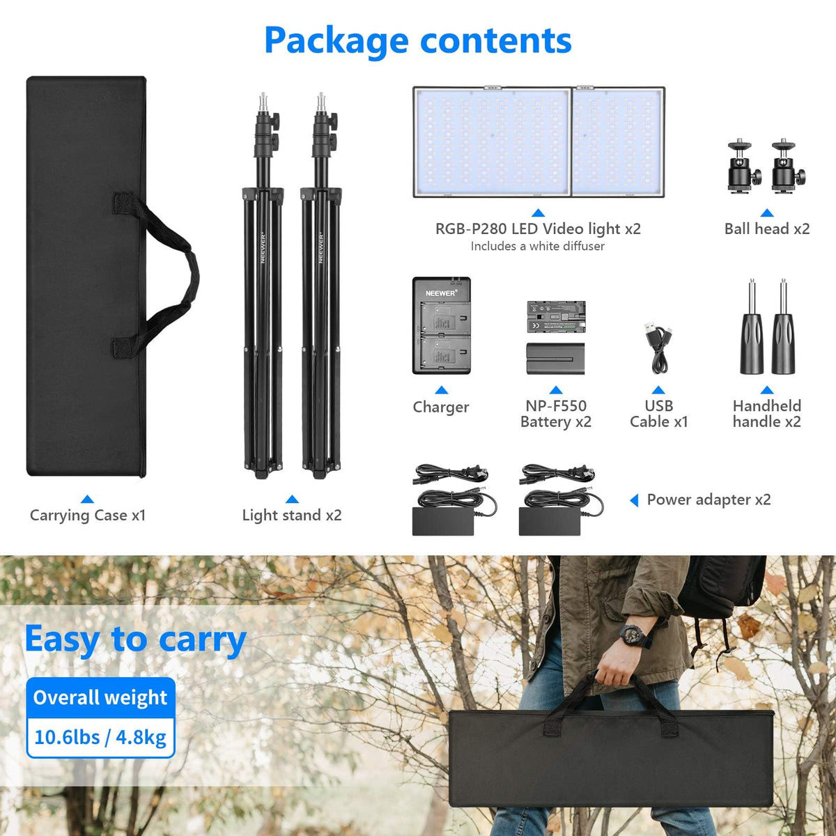 NEEWER 660 PRO RGB LED Video Light with App Control/Barn Door/U Bracket