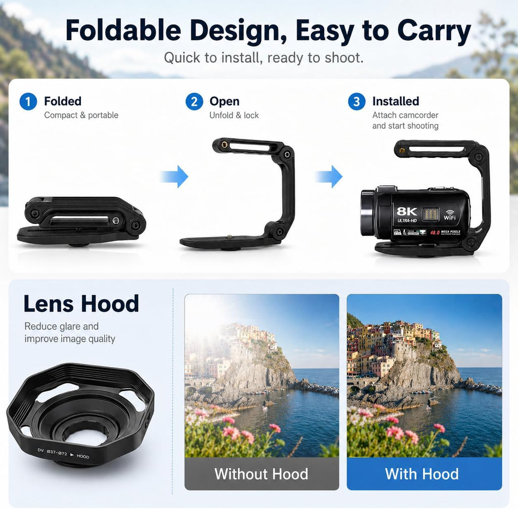 8K Video Camera, 48MP Vlogging Camcorder With IR Night Vision for Youtubers