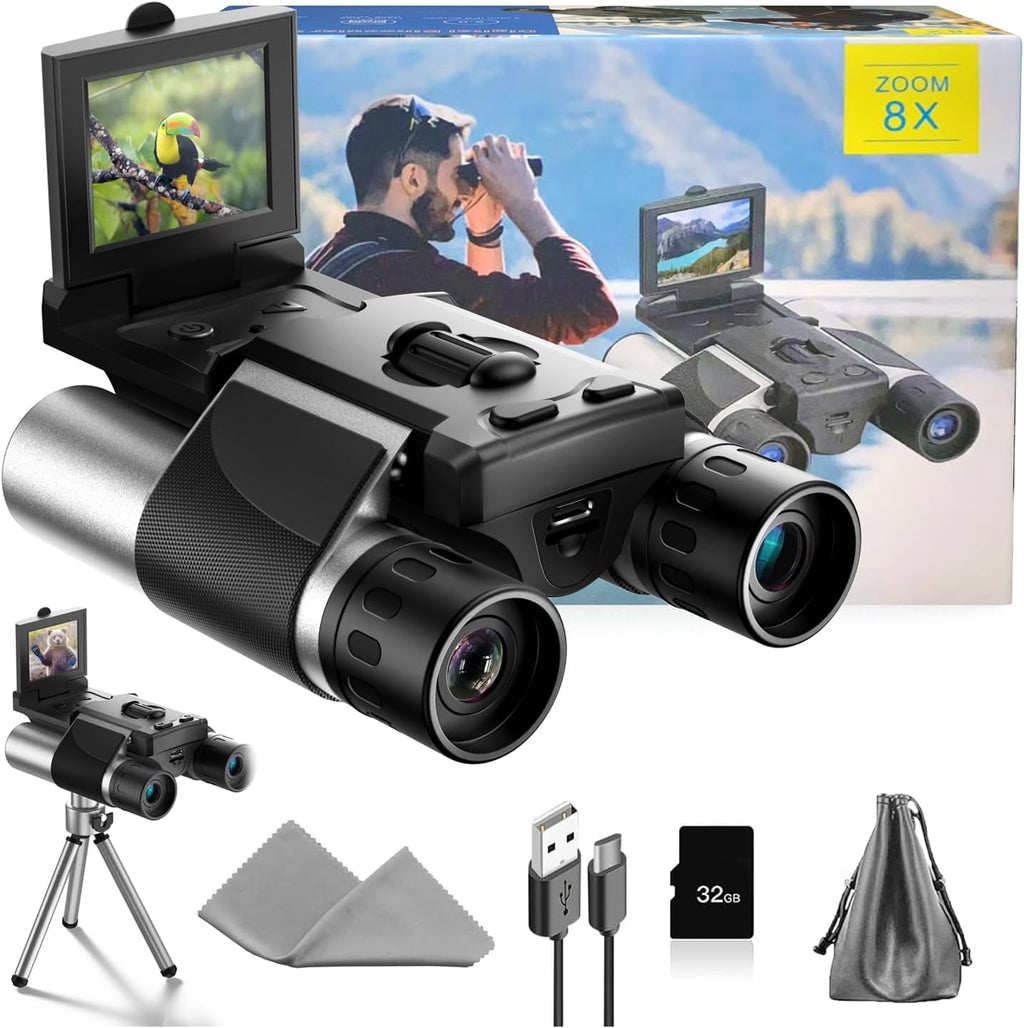 Digital Binoculars with Camera - 8X Digital Zoom, 2" LCD Display 40MP Camera 2.5K Videos Ideal for Concerts, Bird Watching, and Outdoor Adventures with 32GB SD Card - S555